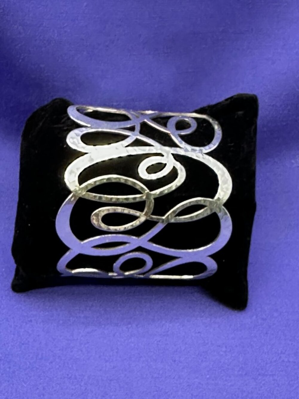 Brighton “Skribbel” Wide Hammered Silver Cuff Bracelet Swirl Design - Picture 4 of 14